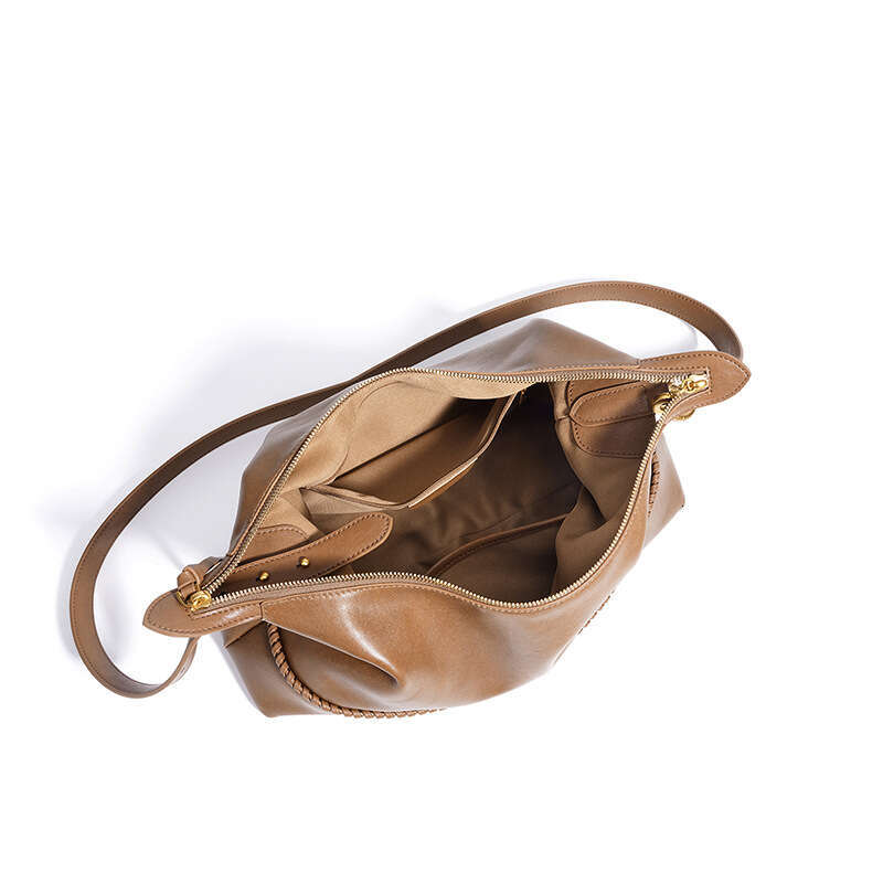 New Retro Hobo Bag Solid Color Genuine Leather Large Capacity Underarm Shoulder Handbag SENYY