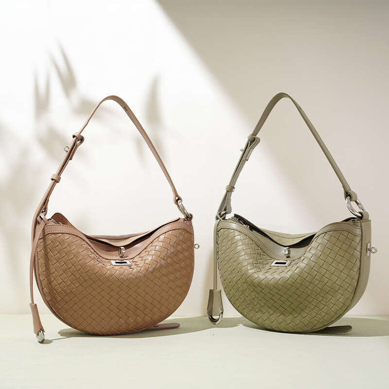 New Woven Genuine Leather Crescent Bag Niche Design Casual Crossbody Underarm Handbag SENYY