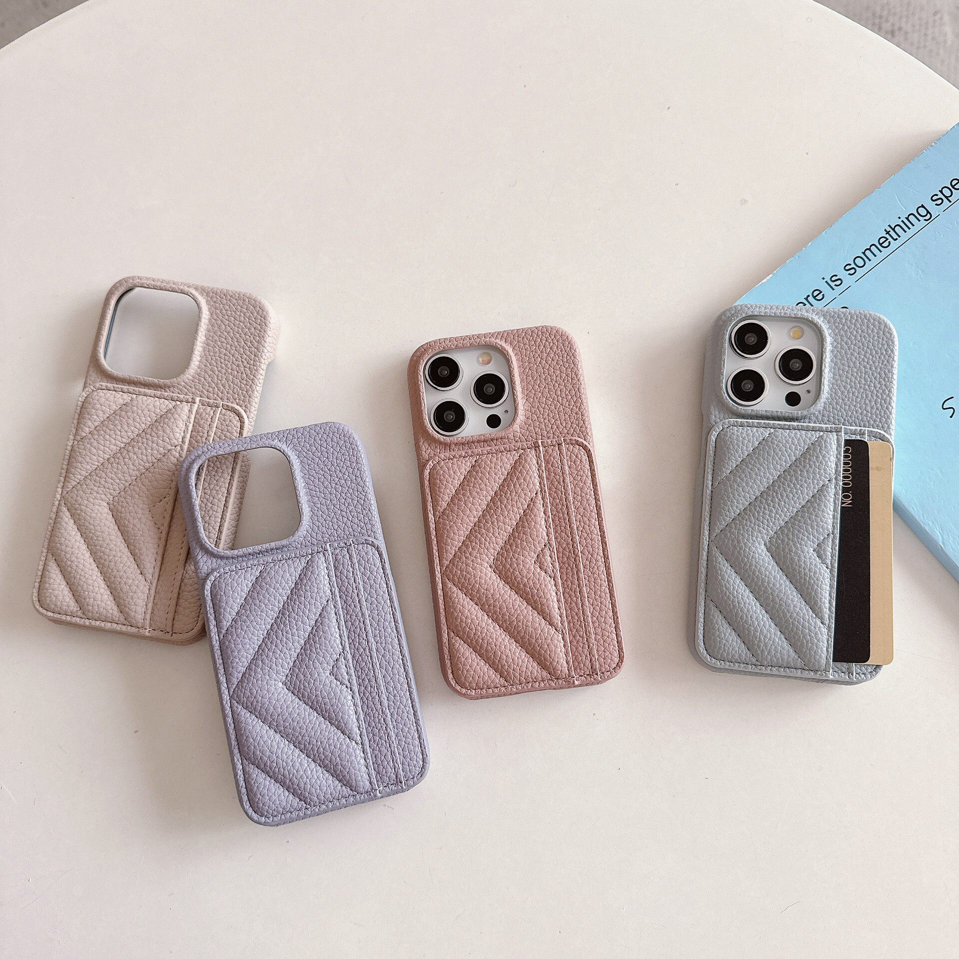 Suitable Apple 15 phone case, lychee leather card slot case for iPhone 17 Pro Max, Samsung S24u, Huawei M60 new