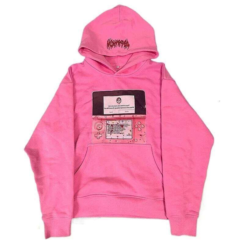 Harajuku Trendy Sportswear Pink 3DS Hoodies Women Mens Streetwear Tape Mark Hot Sell Sweatshirts Zip Up Hoodie Y2k Tops 26Y0525