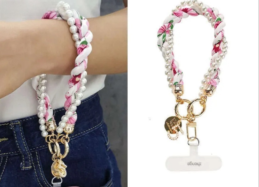 Phone charm bag charm Chic Braided Silk Scarf Phone Charm - Pearl Beaded Metal Pendant for Phones Bags & Daily Outfits - view 7