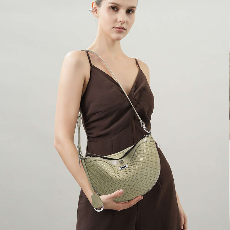 New Woven Genuine Leather Crescent Bag Niche Design Casual Crossbody Underarm Handbag SENYY