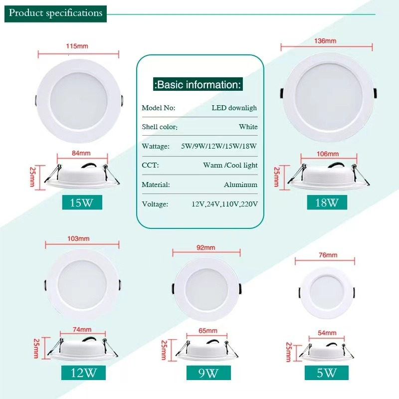 10pcs/lot Led Downlight 3W 5W 7W 9W 12W 15W 220V Recessed Ceiling Light 3/4/5 inch Round Led Panel Down Light Spotlight Lighting