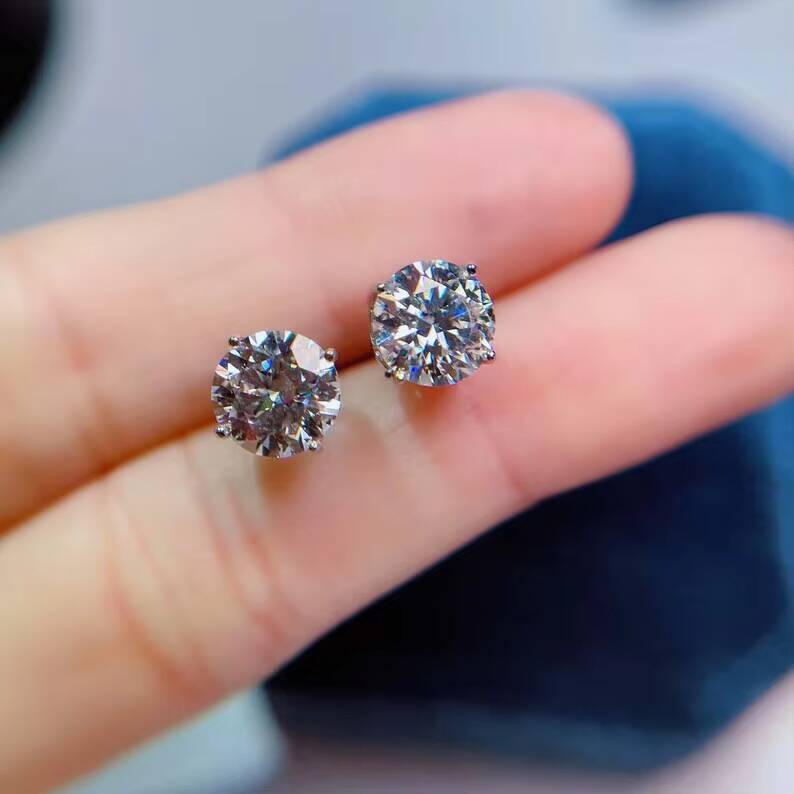 Moissanite Earrings Moissanite Studs 925 Sterling Silver Earring Gifts for Women Men VVS Brilliant Round - view 7