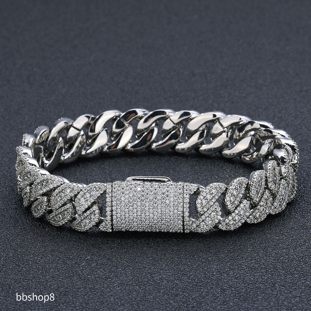 Hip Hop jewelry VVS Moissanite Cuban Necklace by GRA test Diamond 14mm Cuban chain bracelet men sparkle Cuban jewelry