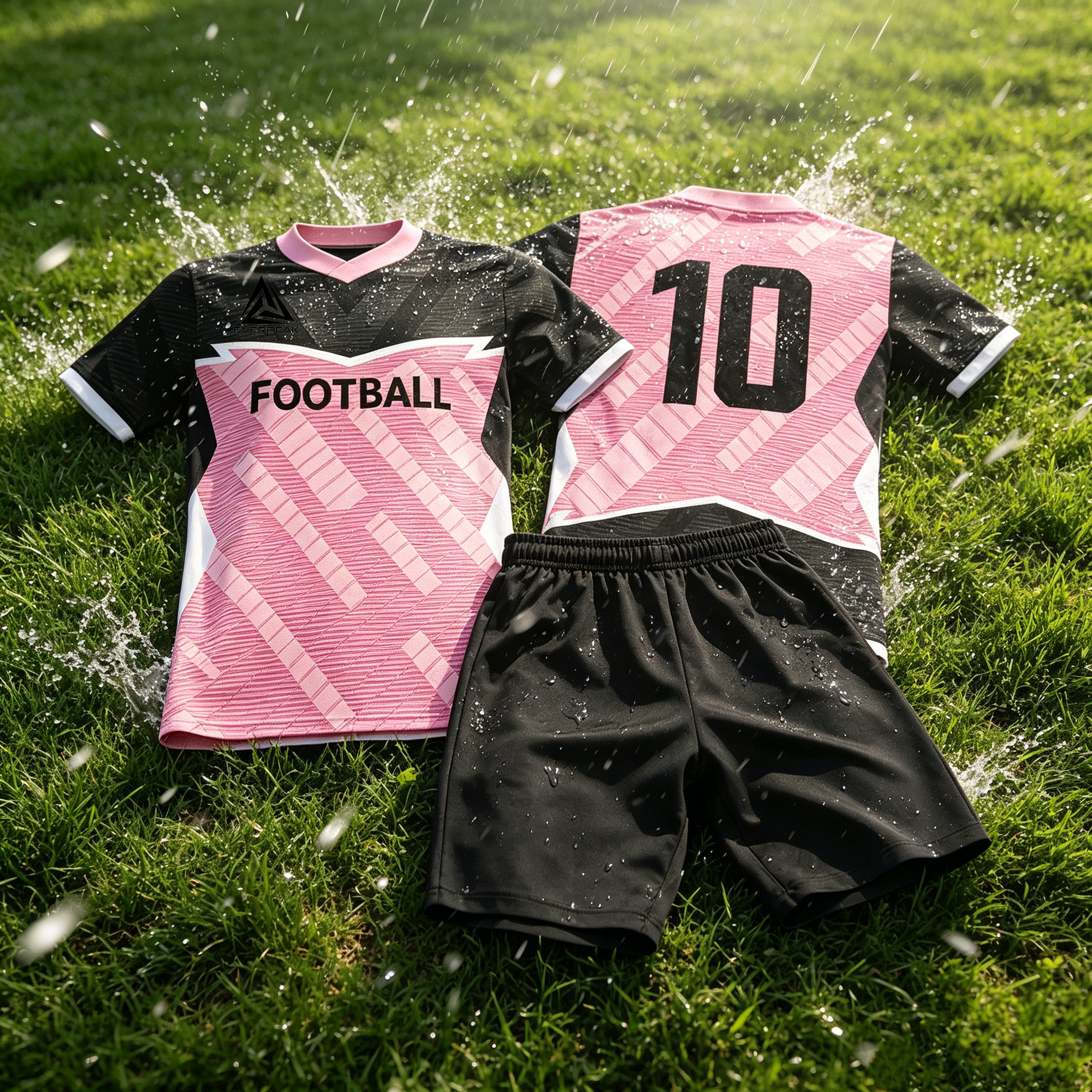Custom Contrast Sleeve Soccer Uniform Set Breathable Polyester OEM Football Jersey Shorts for Team Matches - view 6