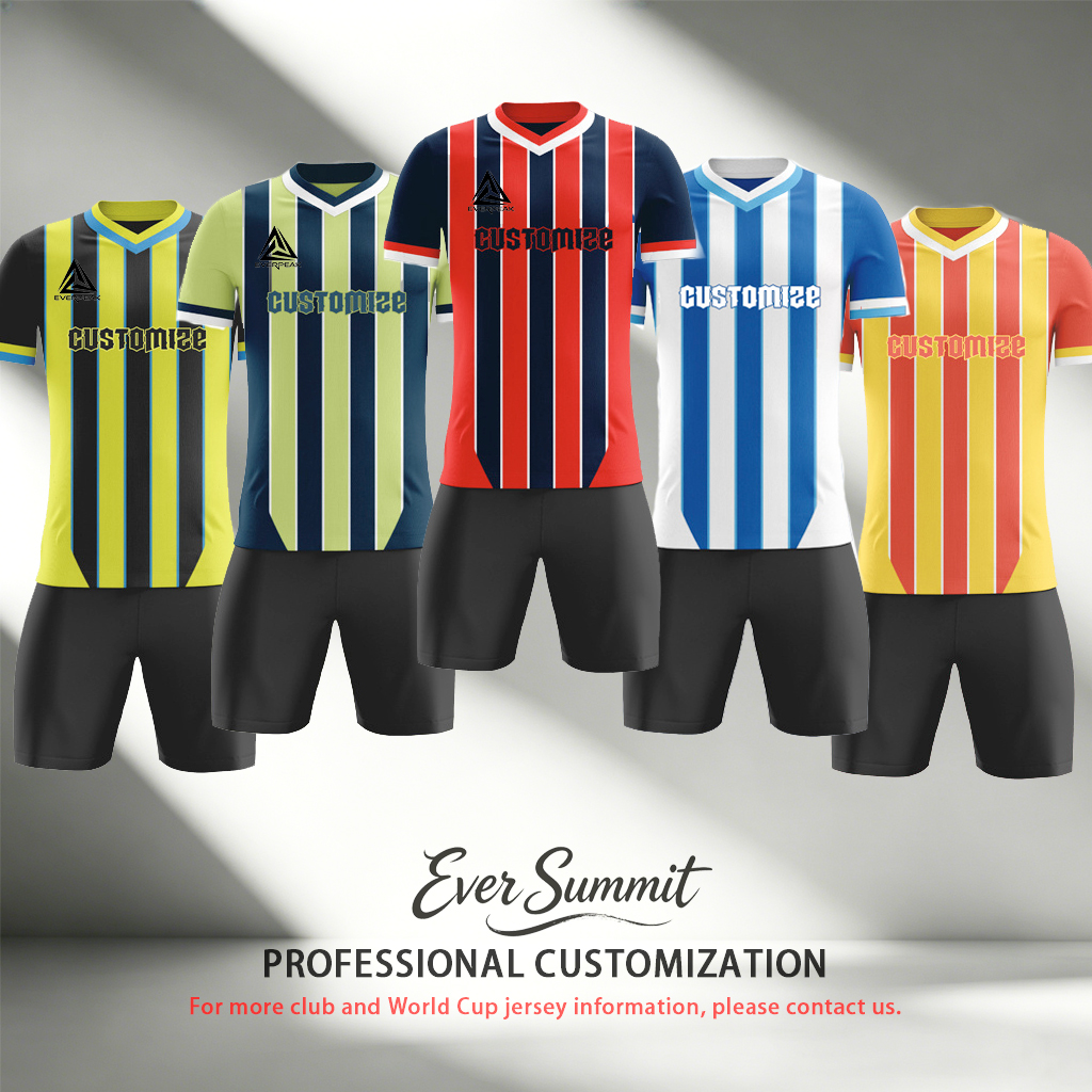 Custom Soccer Jersey Set Men Pink Blue Vertical Stripe Football Uniform with Shorts Personalized Name Number Breathable Quick Dry Kit