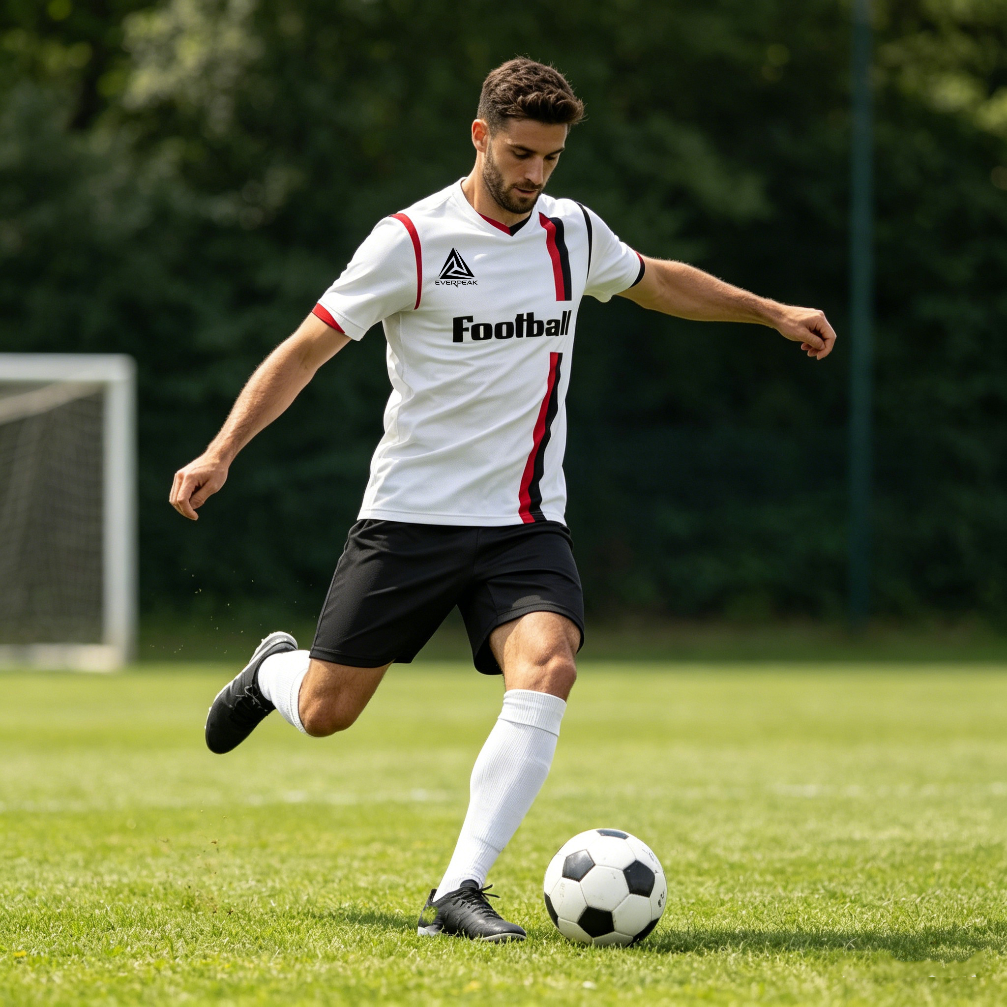 Custom Soccer Jersey Set Men White with Red Black Vertical Stripe Football Uniform with Shorts Personalized Name Number Quick Dry Kit - view 4