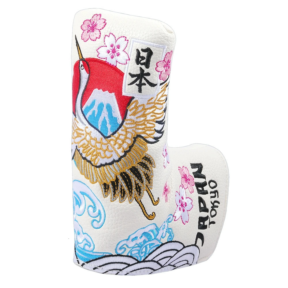 PU Leather Crane Japan Embroidery Strong Magnetic Closure Golf Headcover Blade Putter Cover 260521