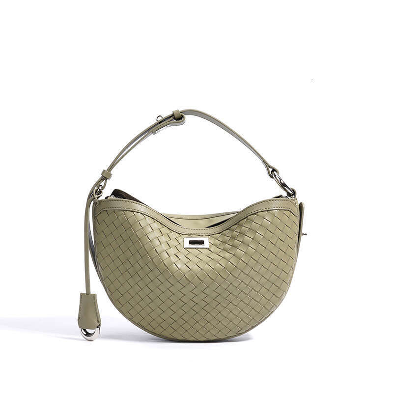 New Woven Genuine Leather Crescent Bag Niche Design Casual Crossbody Underarm Handbag SENYY