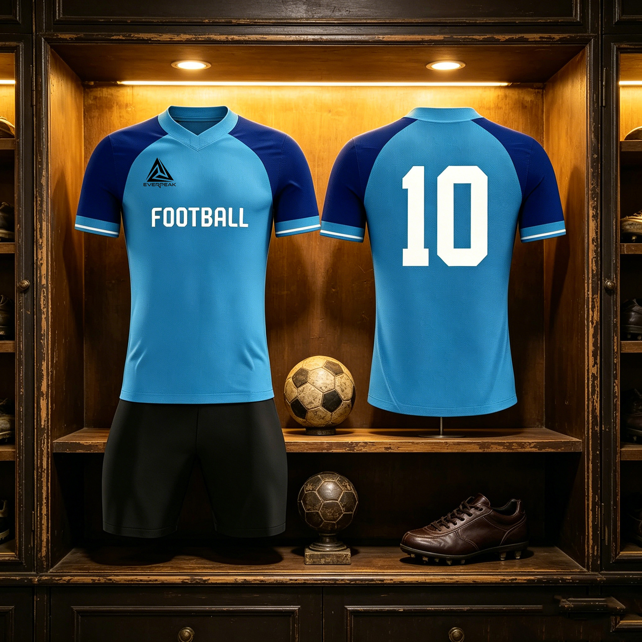 Custom Soccer Jersey Set Men Light Dark Blue Raglan Football Uniform with Shorts Personalized Name Number Breathable Quick Dry Kit - view 5