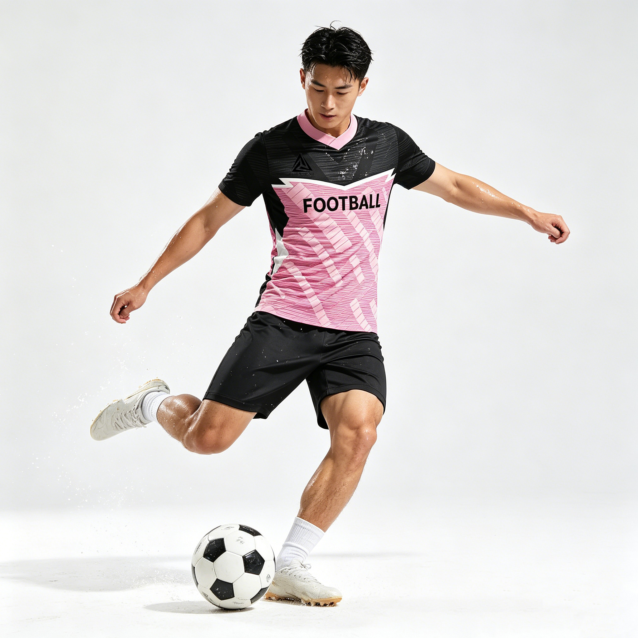 Custom Contrast Sleeve Soccer Uniform Set Breathable Polyester OEM Football Jersey Shorts for Team Matches - view 3