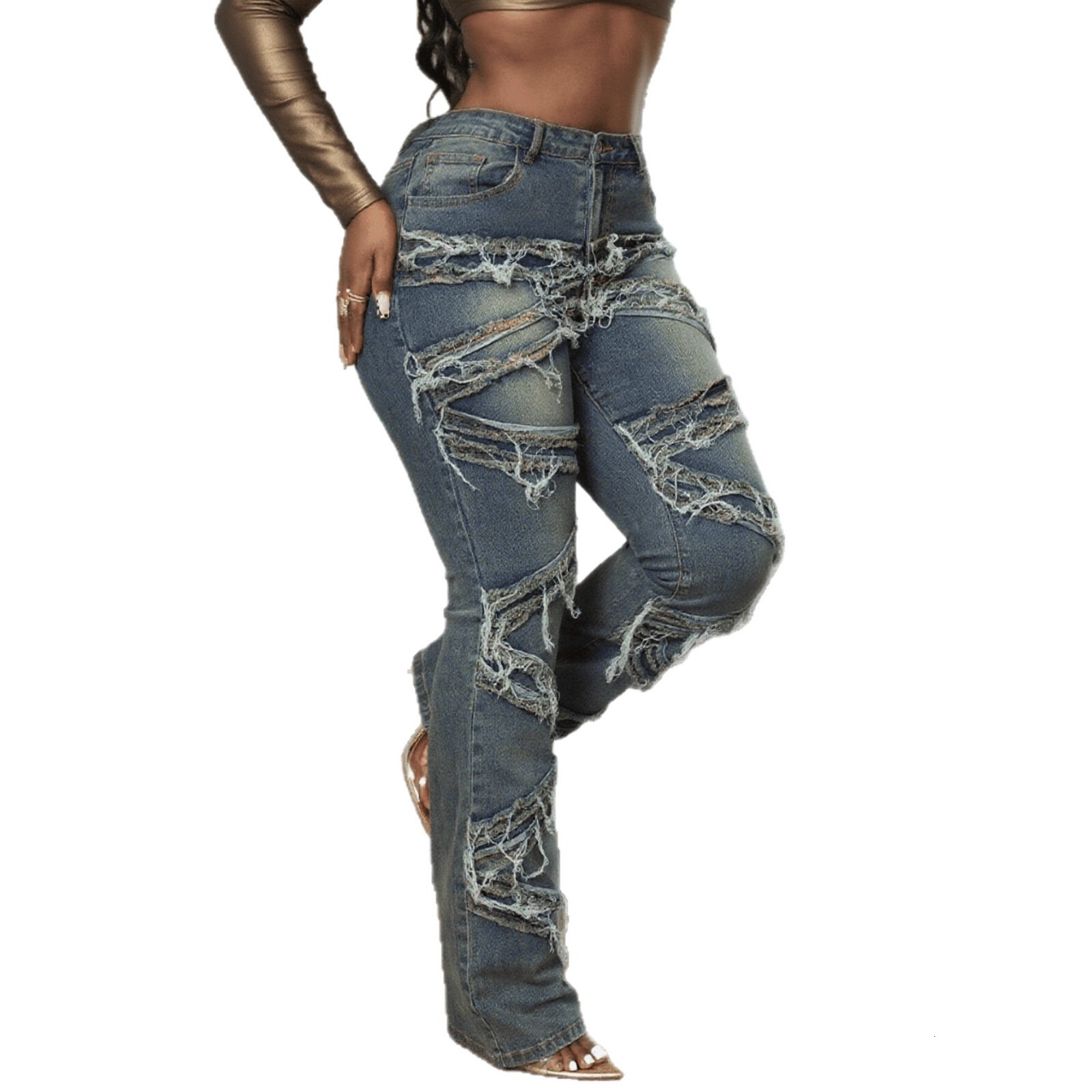 Designer 2026 Trendy vintage-style twisted luxury design high-waisted jeans for women, street fashion, cool and slimming flared pants Free Shipping - view 6