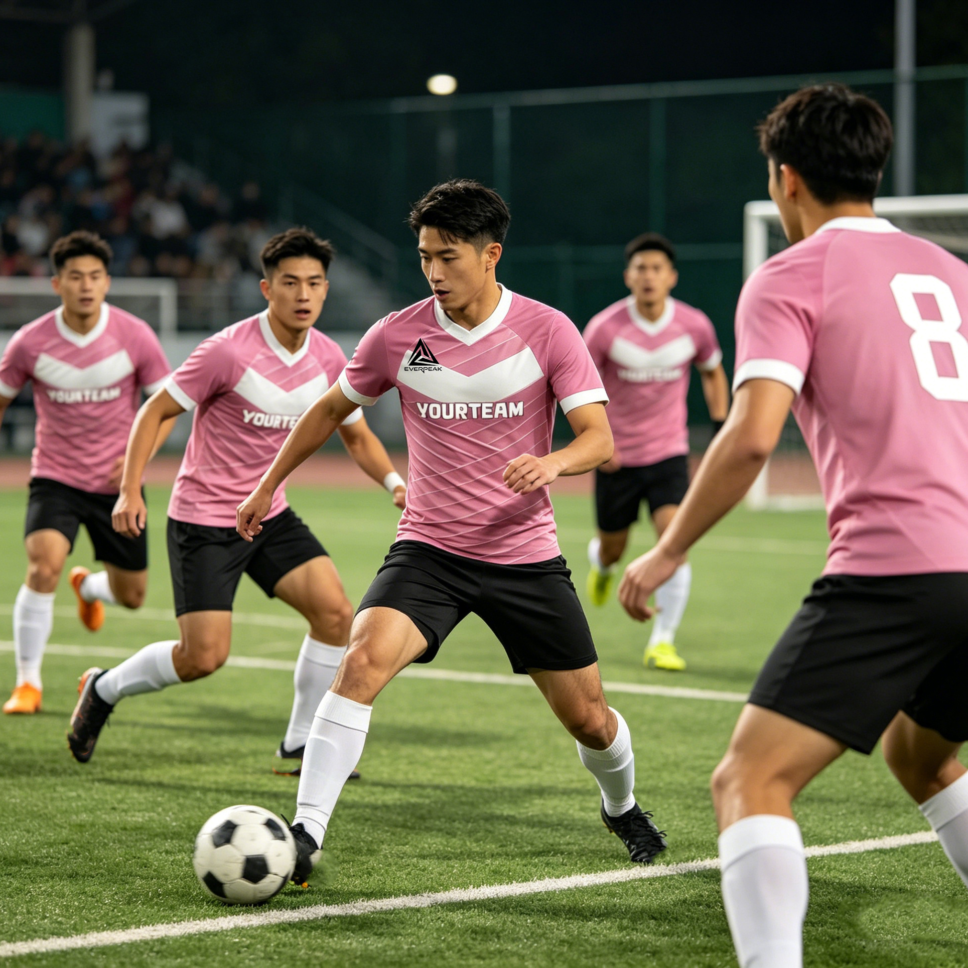 Custom Soccer Jersey Set Men Pink White Chevron Football Uniform with Shorts Personalized Name Number Breathable Quick Dry Kit - view 5