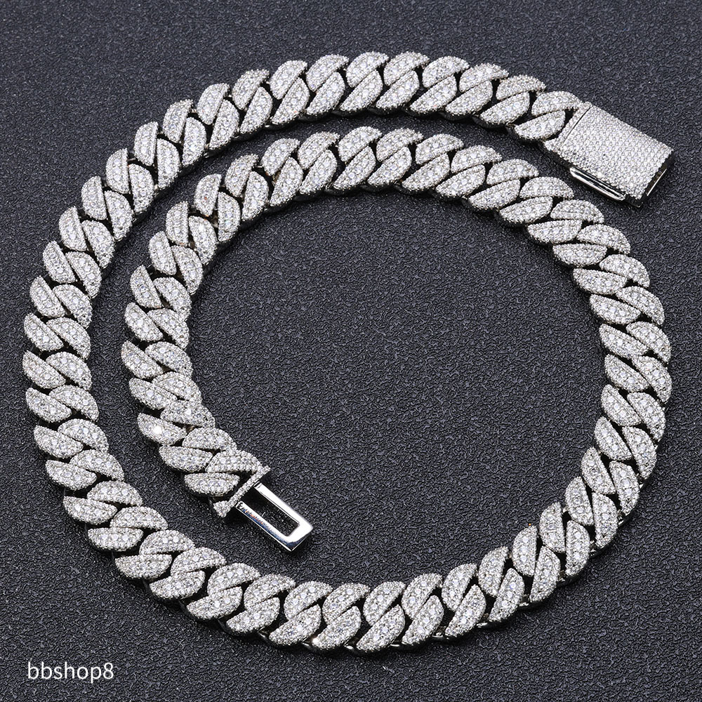 Hip Hop jewelry VVS Moissanite Cuban Necklace by GRA test Diamond 14mm Cuban chain bracelet men sparkle Cuban jewelry