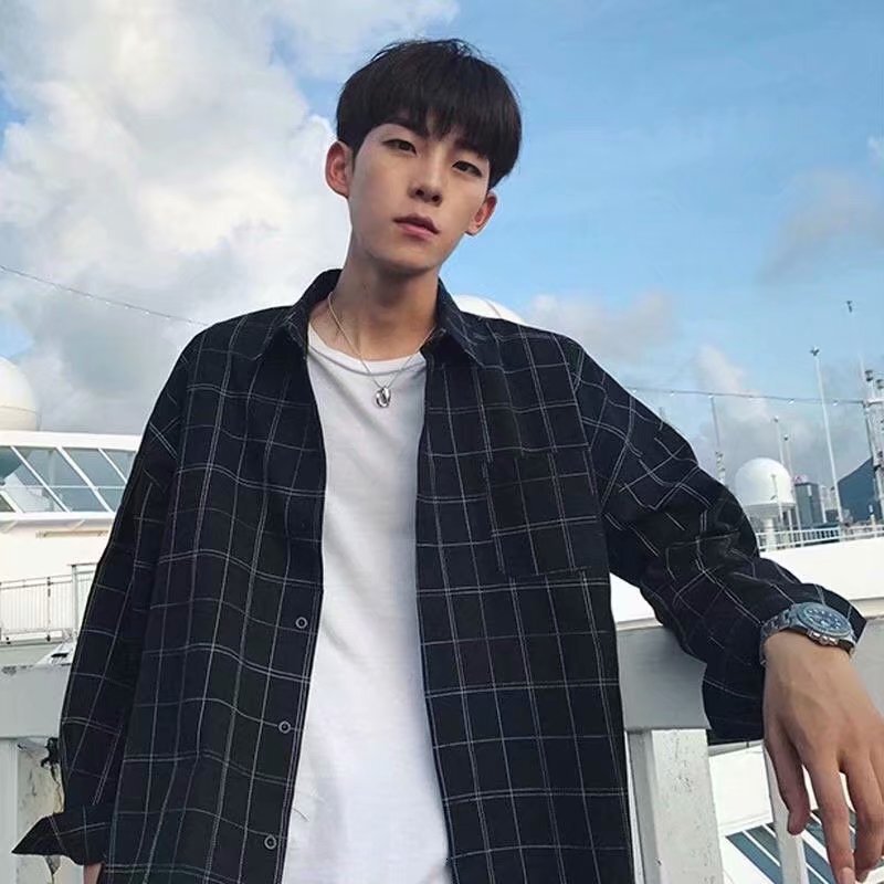 Luxury Brand Designer 2026 Black Plaid Long-sleeve Shirt Ins-style Loose Casual Versatile Button-up Shirt Jacket for Spring Summer Teenagers Daily Wea