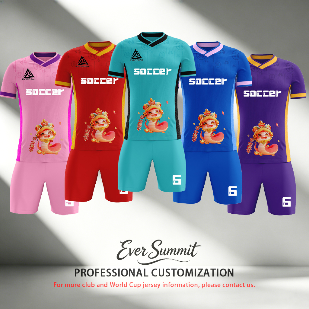 Custom Chinese New Year Snake Soccer Jersey Set Men Quick Dry Football Uniform with Shorts Customizable Team Name Number Logo