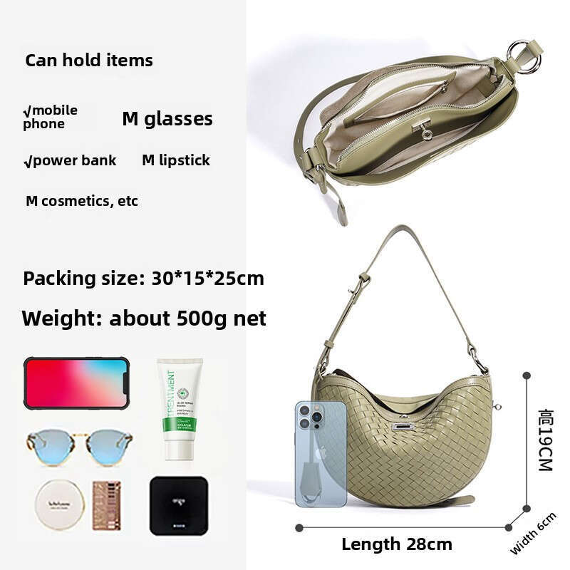 New Woven Genuine Leather Crescent Bag Niche Design Casual Crossbody Underarm Handbag SENYY