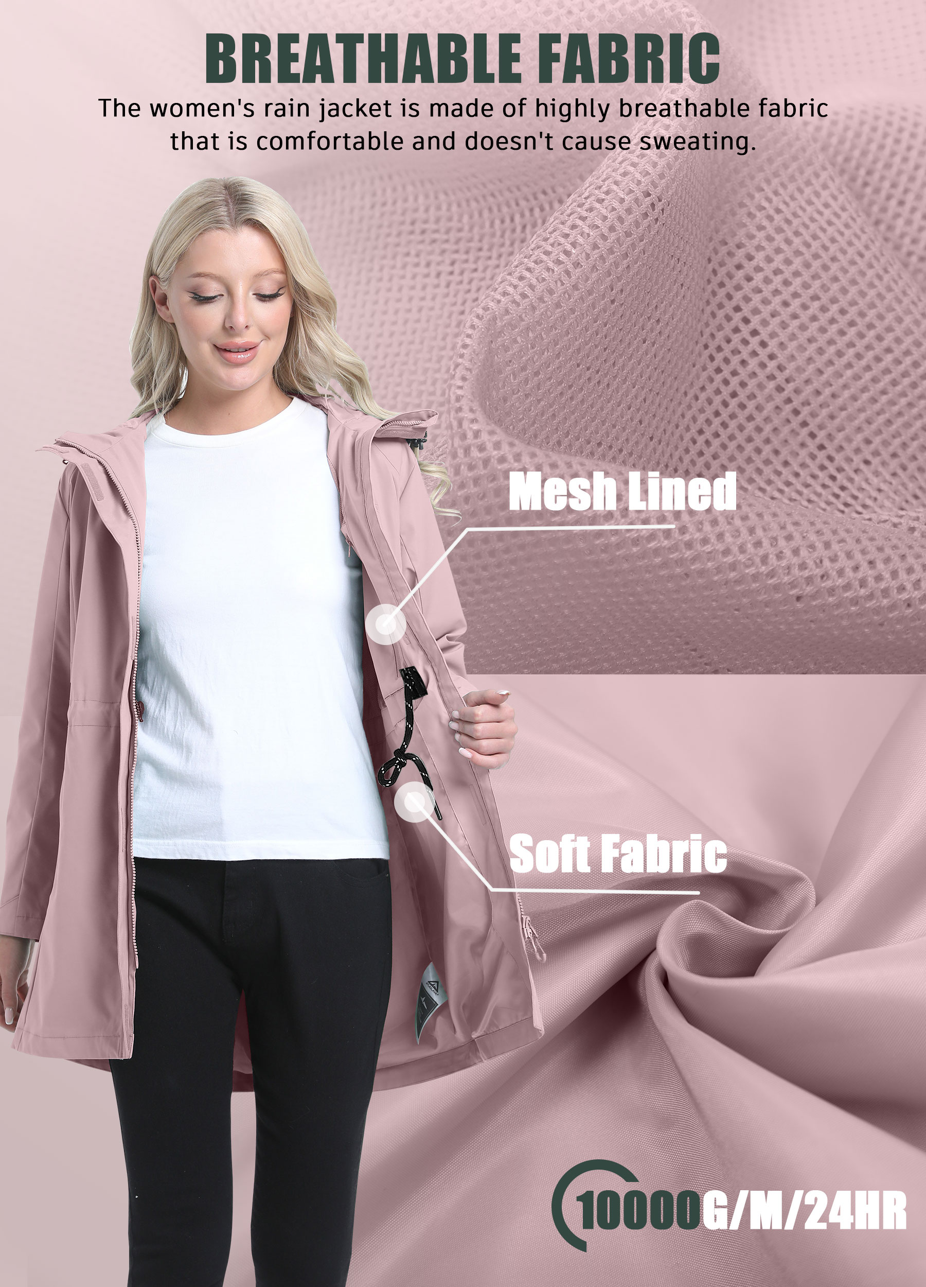 Waterproof Womens Fleece-Lined Hooded Coat Perfect for Rainy Weather