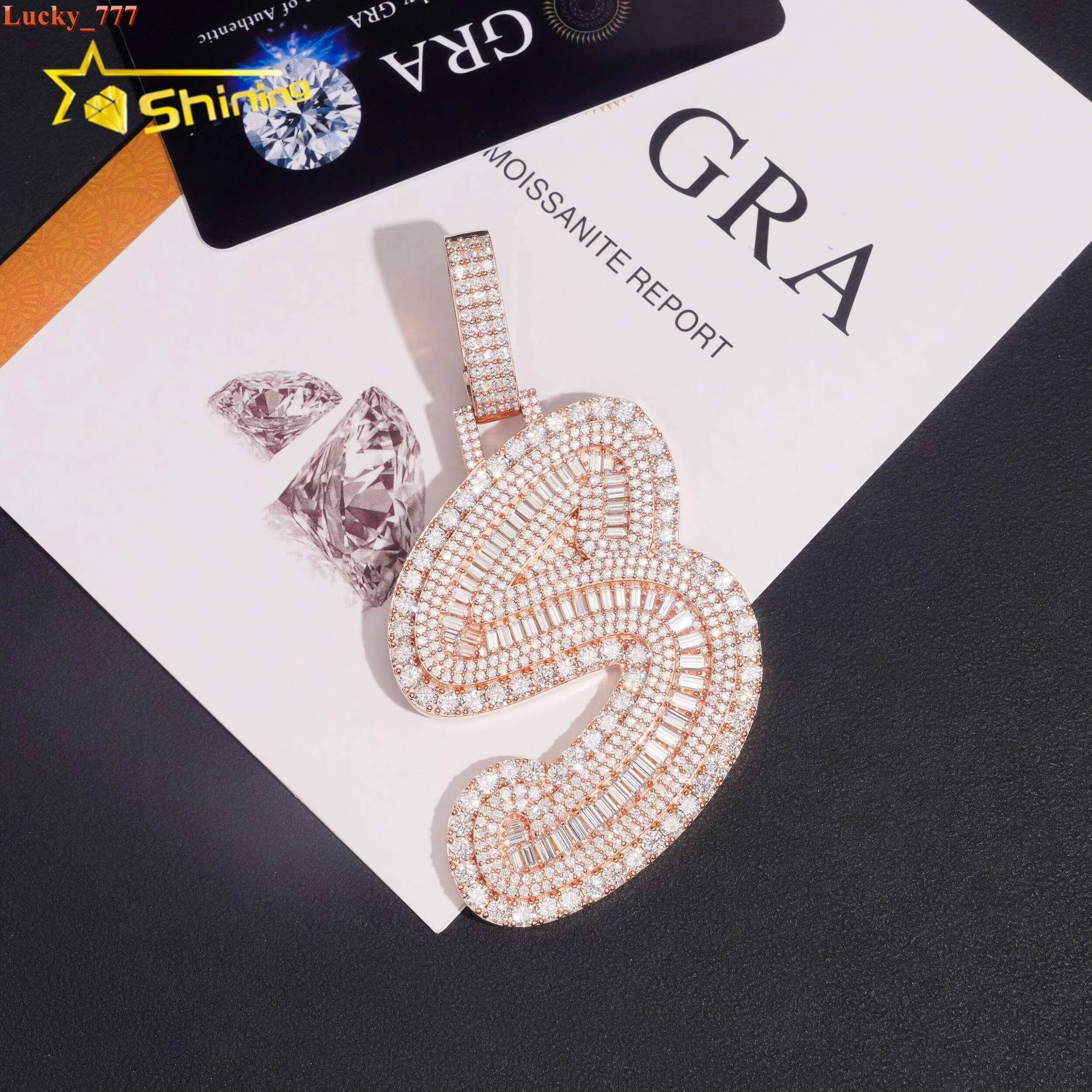 Hip Hop 925 Silver Letter S Rose Gold Pendant Moissanite Fine Jewelry Custom Iced Out Baguette Moissanite Pendant for Men