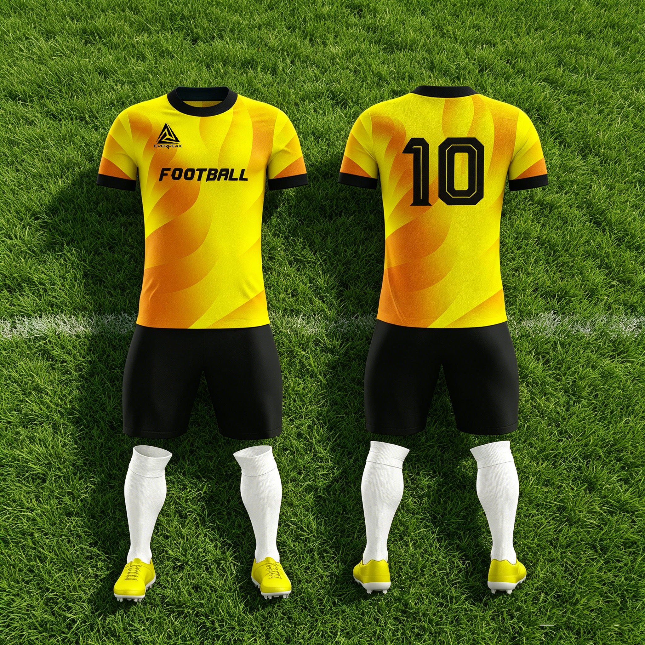 Custom Soccer Jersey Set Men Yellow Orange Swirl Football Uniform with Shorts Personalized Name Number Breathable Quick Dry Team Kit - view 5