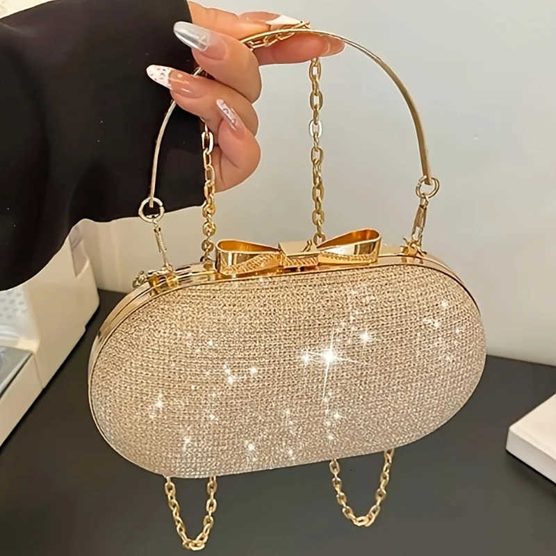 Light luxury sequined hand-held dinner bag elegant style bag high-end chain single-shoulder crossbody bagR260525