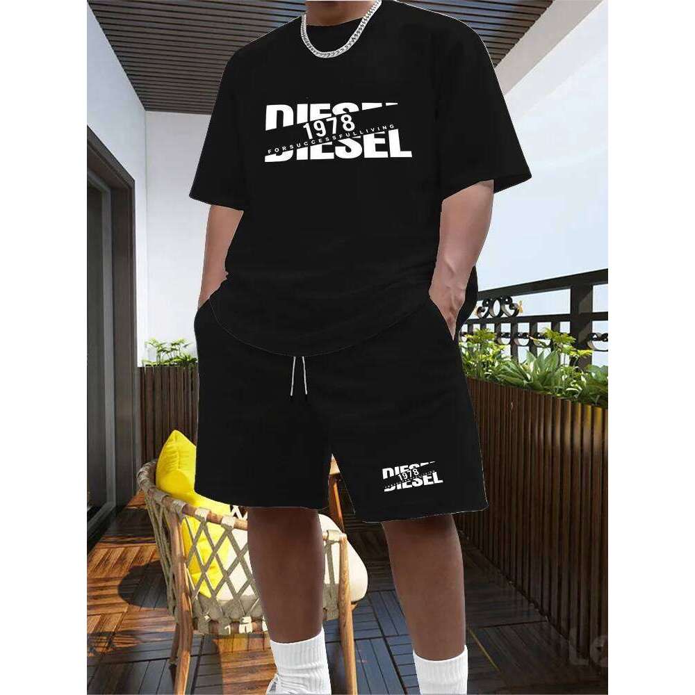 New Trend Hot Item Summer Men's Suit Casual Fashion Sportswear Beach Print Short Sleeved T-shirt Set Jogging T-Shirts Co-ords 26Y0525
