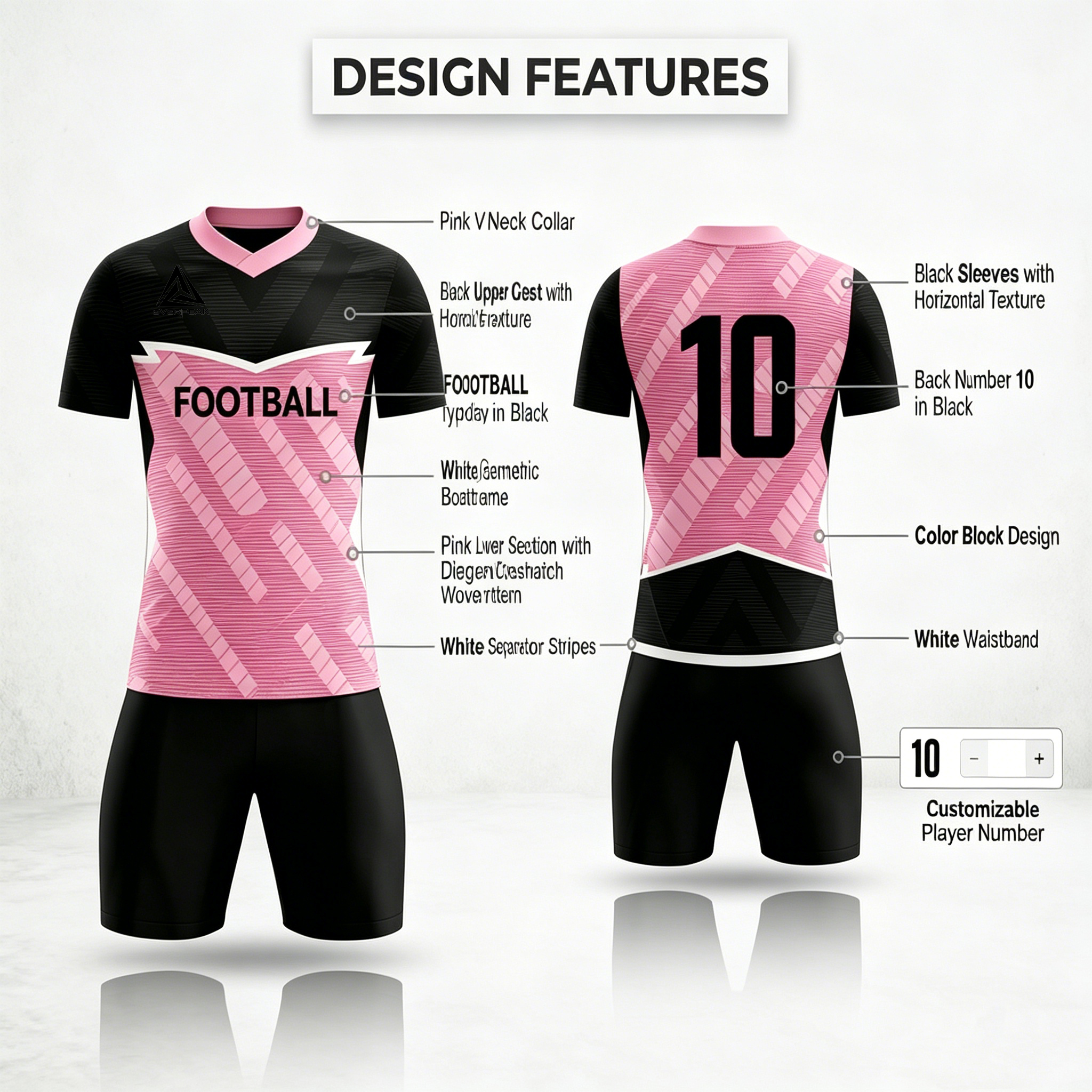 Custom Contrast Sleeve Soccer Uniform Set Breathable Polyester OEM Football Jersey Shorts for Team Matches - view 8