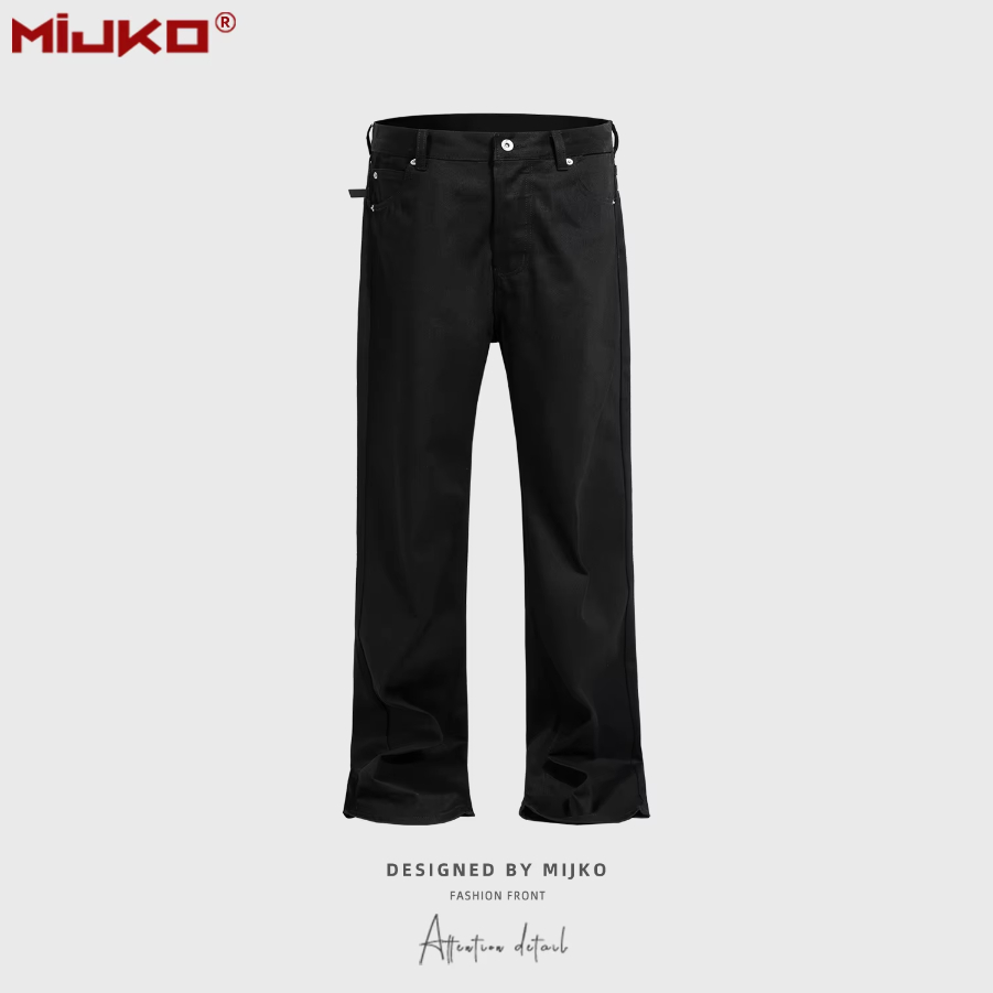 MIJKO Pure Black Raw Denim Jeans TJ179