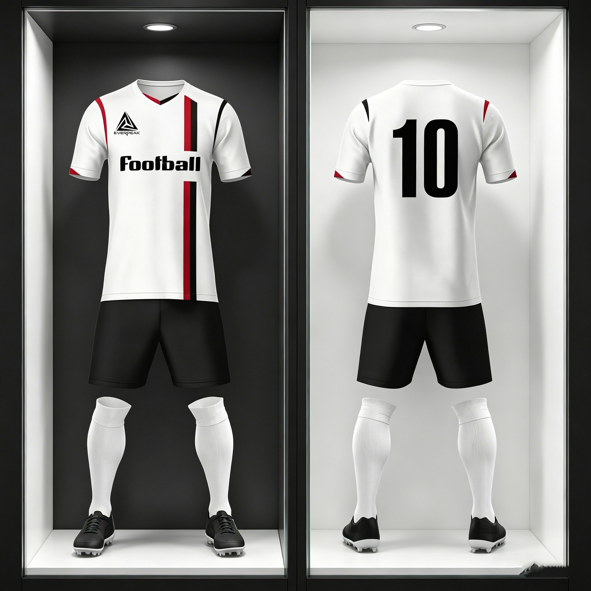 Custom Soccer Jersey Set Men White with Red Black Vertical Stripe Football Uniform with Shorts Personalized Name Number Quick Dry Kit - view 5