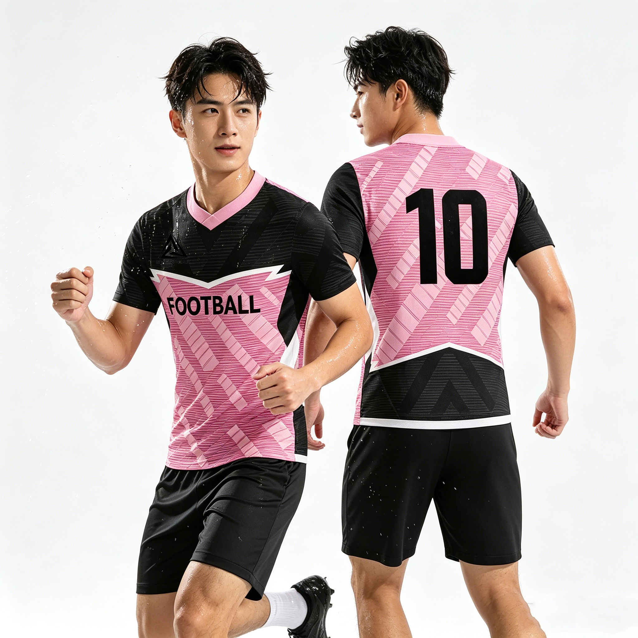 Custom Contrast Sleeve Soccer Uniform Set Breathable Polyester OEM Football Jersey Shorts for Team Matches - view 4