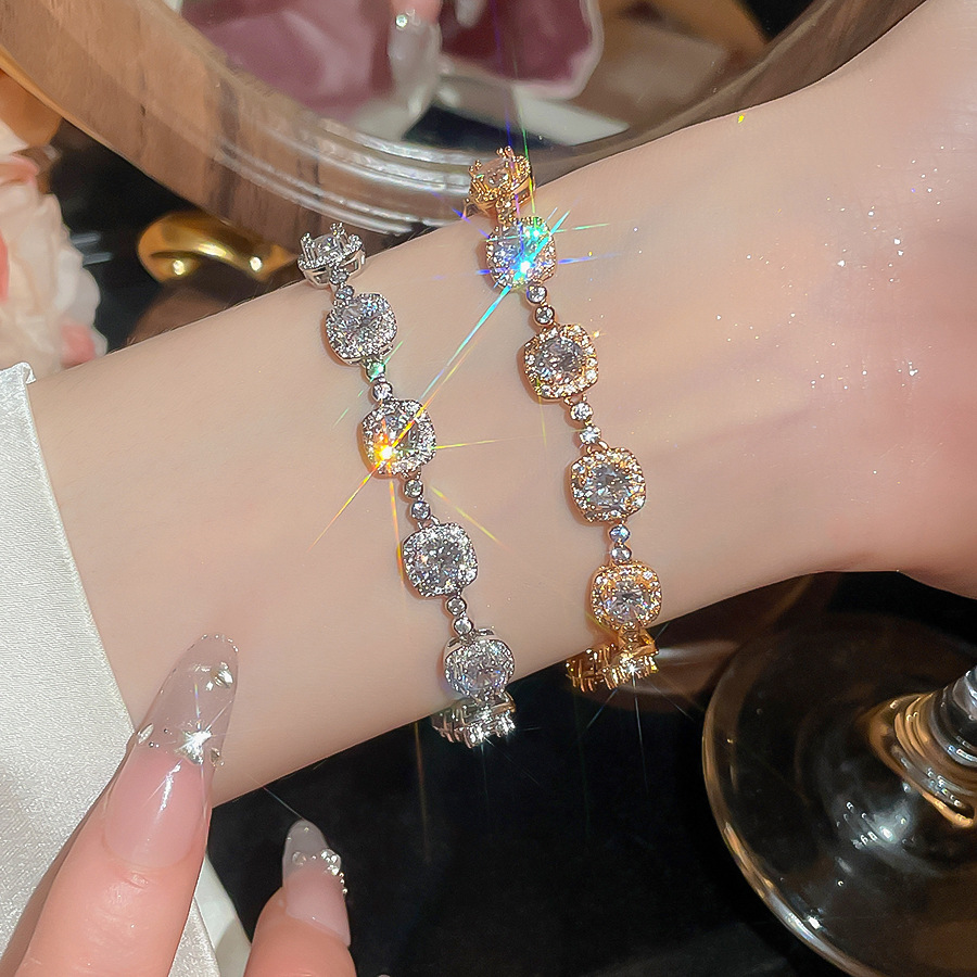18K real gold plated zircon small cube beautiful stackable bracelet, light luxury niche high-end jewelry for women - view 4