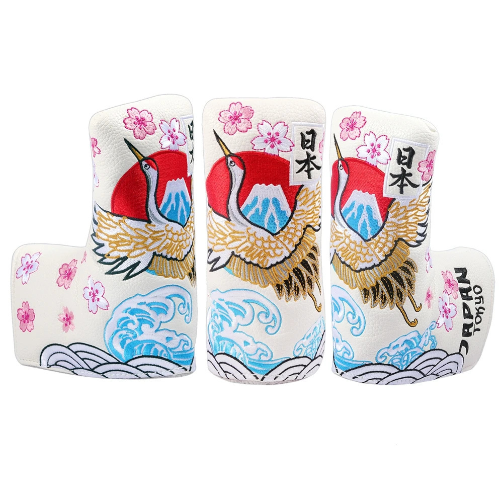 PU Leather Crane Japan Embroidery Strong Magnetic Closure Golf Headcover Blade Putter Cover 260521