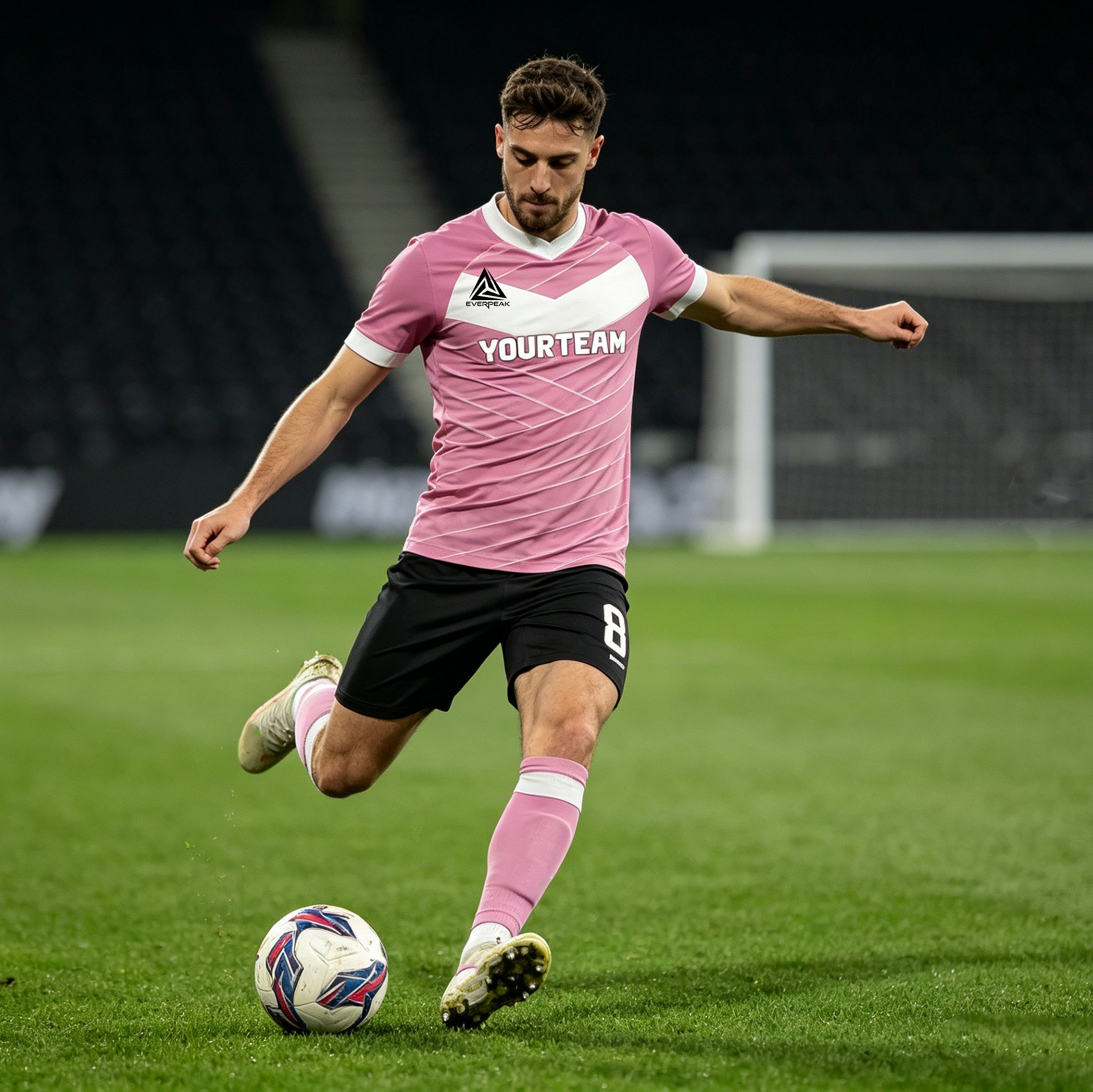 Custom Soccer Jersey Set Men Pink White Chevron Football Uniform with Shorts Personalized Name Number Breathable Quick Dry Kit - view 6