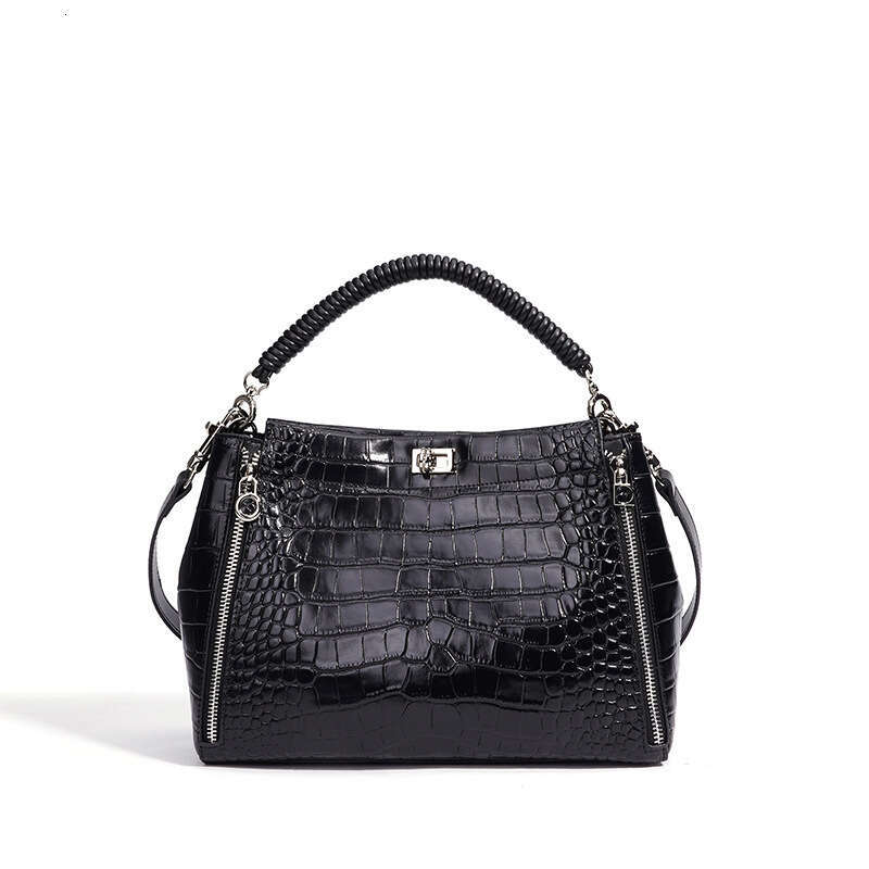 Large Capacity Bucket New Original Crocodile Pattern Simple Shoulder Bag Cross Border Fashion High End Genuine Leather Handbag SENYY