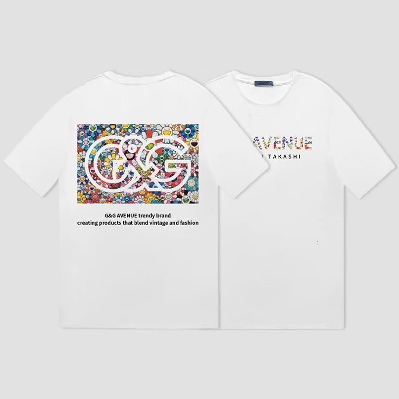 Luxury Brand Designer 2026 Heavyweight Cotton White Crew Neck Colorful Floral Print Short Sleeve T-shirt Trendy Streetwear Casual Summer for Young Men