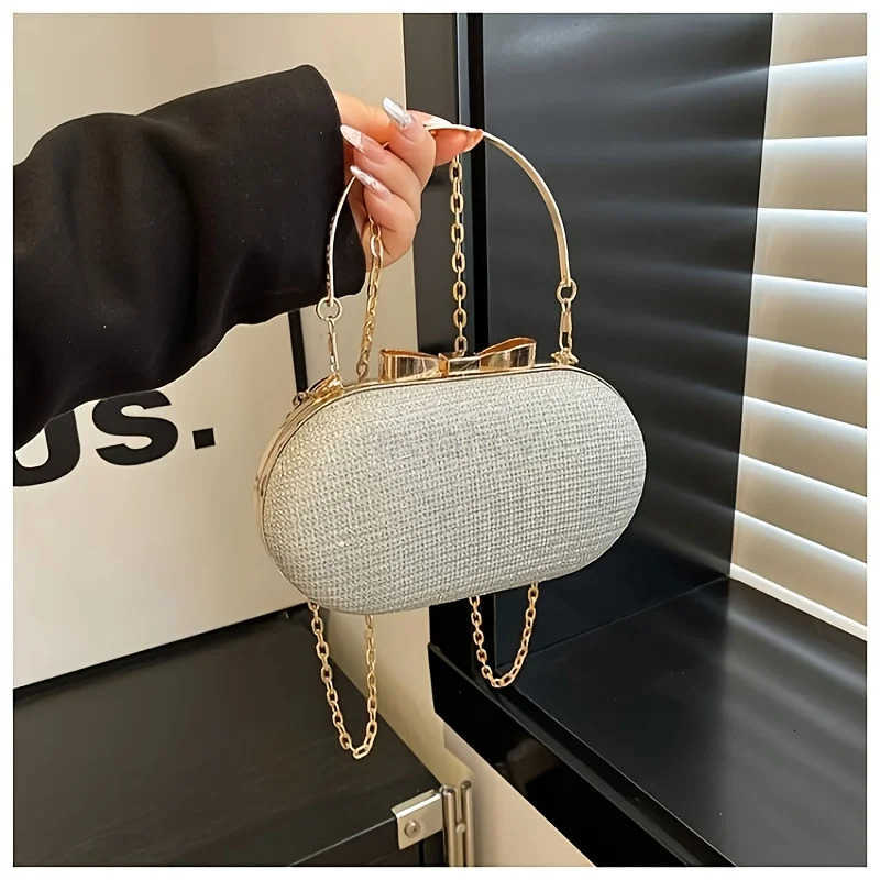Light luxury sequined hand-held dinner bag elegant style bag high-end chain single-shoulder crossbody bagR260525