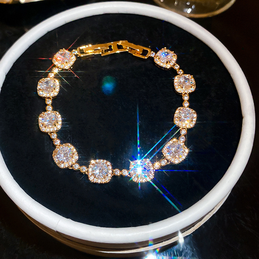 18K real gold plated zircon small cube beautiful stackable bracelet, light luxury niche high-end jewelry for women - view 7
