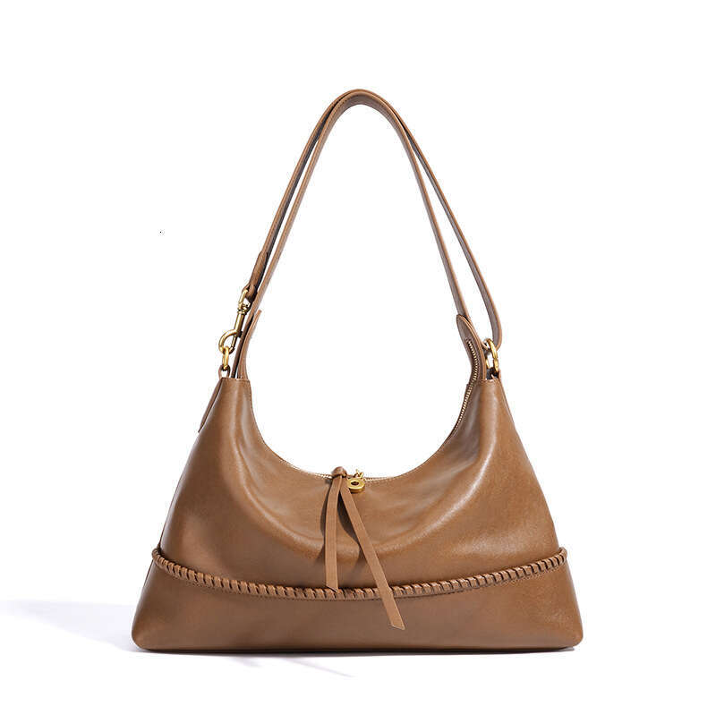 New Retro Hobo Bag Solid Color Genuine Leather Large Capacity Underarm Shoulder Handbag SENYY