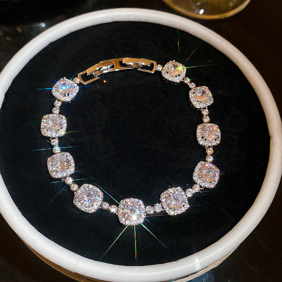 18K real gold plated zircon small cube beautiful stackable bracelet, light luxury niche high-end jewelry for women - view 8