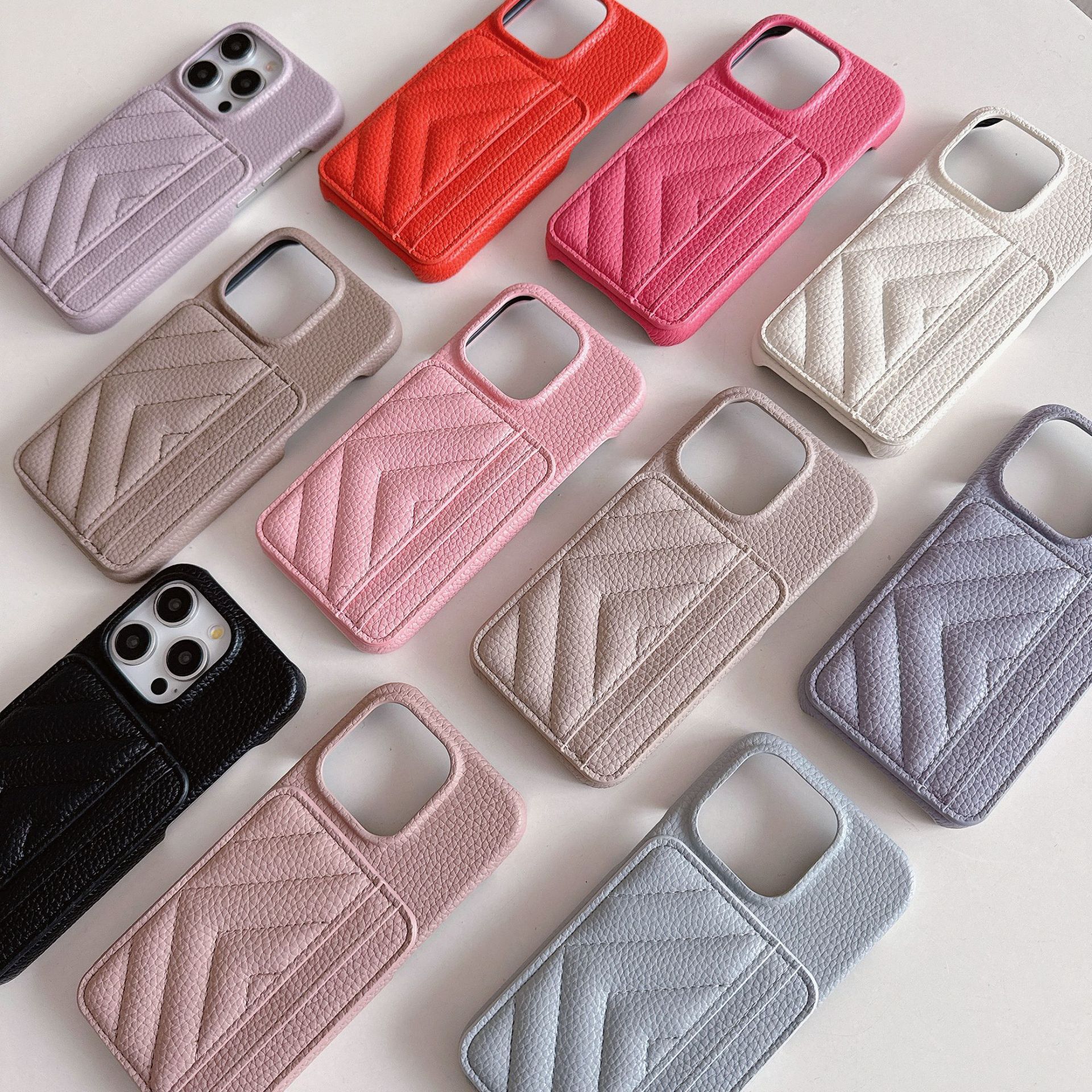 Suitable Apple 15 phone case, lychee leather card slot case for iPhone 17 Pro Max, Samsung S24u, Huawei M60 new