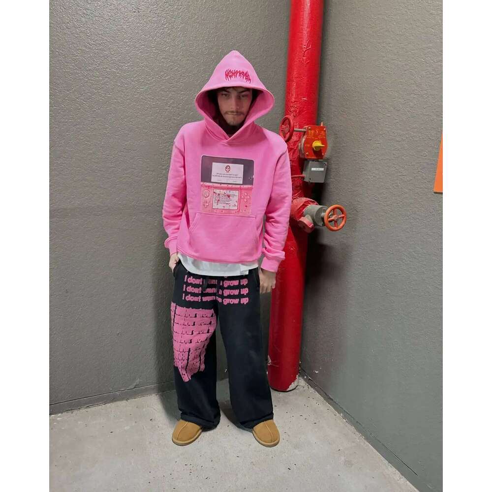 Harajuku Trendy Sportswear Pink 3DS Hoodies Women Mens Streetwear Tape Mark Hot Sell Sweatshirts Zip Up Hoodie Y2k Tops 26Y0525