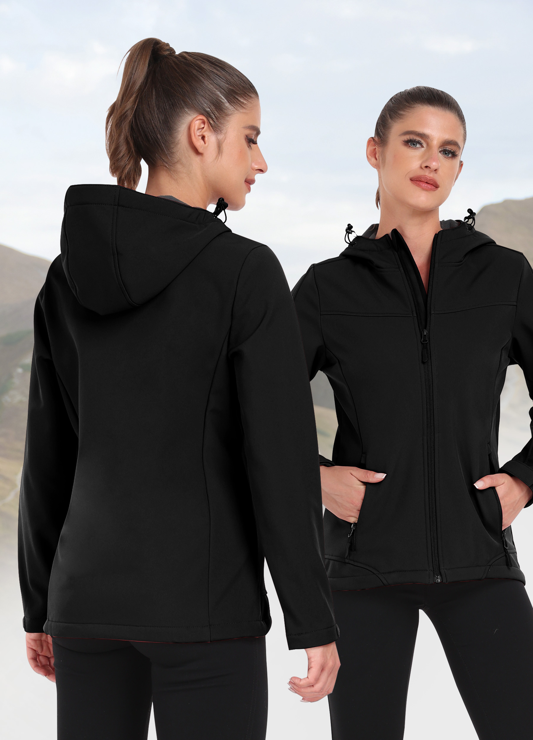 Women's Soft Shell Jacket with Hooded Raincoat - Fleece Lined Hiking Outerwear
