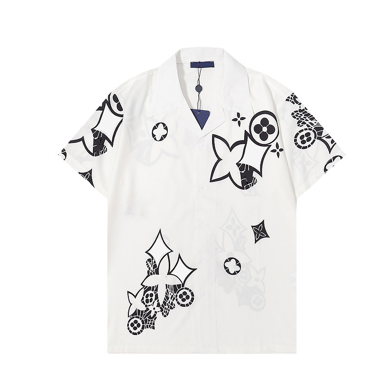 Mens designer luxury dress Shirts silk Shirt Luxury Clothes Short Sleeve letter clowers print Casual Summer collar mens mix colors Size M-3XL