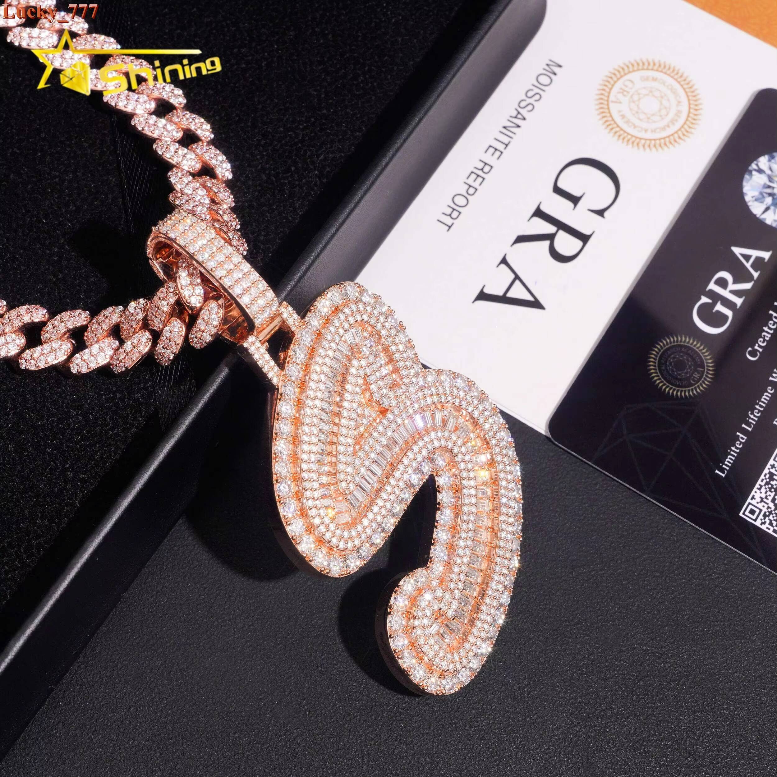 Hip Hop 925 Silver Letter S Rose Gold Pendant Moissanite Fine Jewelry Custom Iced Out Baguette Moissanite Pendant for Men