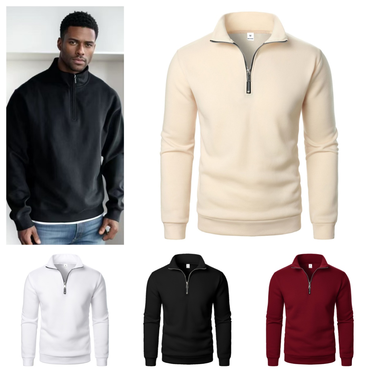 Men's Polos Spring Autumn Casual Soft Fleece Half Zipper Stand Collar Sweatshirt Trend Simple Slim Men Pullover Long Sleeve Tops