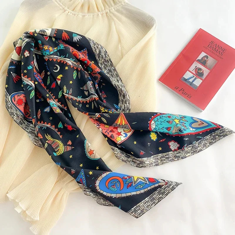 9090Cm Square Scarf Twill Silk Feeling Women Head Shawls and Wraps y Hair Tree Print Neck Scarves Hijab Bandana Pashmina 260525