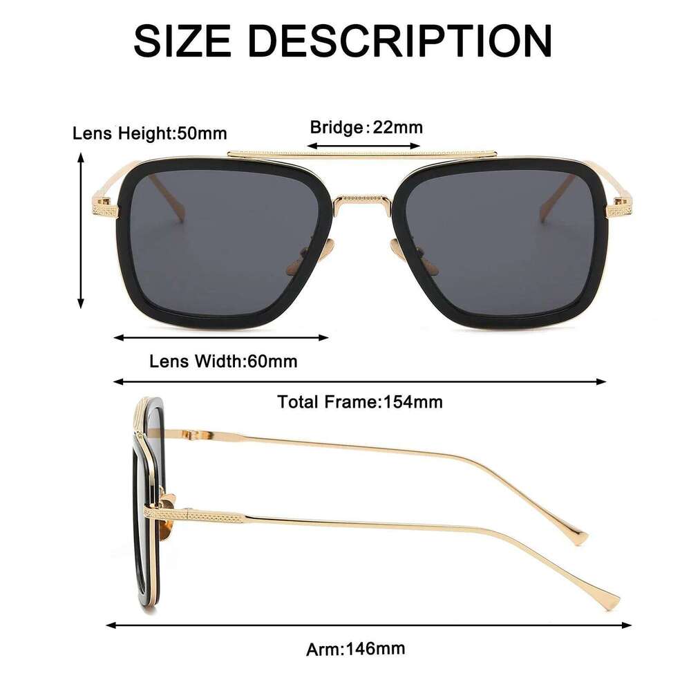 Tony Stark Sunglasses Iron Man Sun Glasses Vintage Square Metal Frames W260525 - view 5
