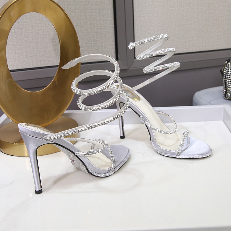 2026 Summer Women's Rhinestone Wrap Around Sandals Single Band Stiletto Heels