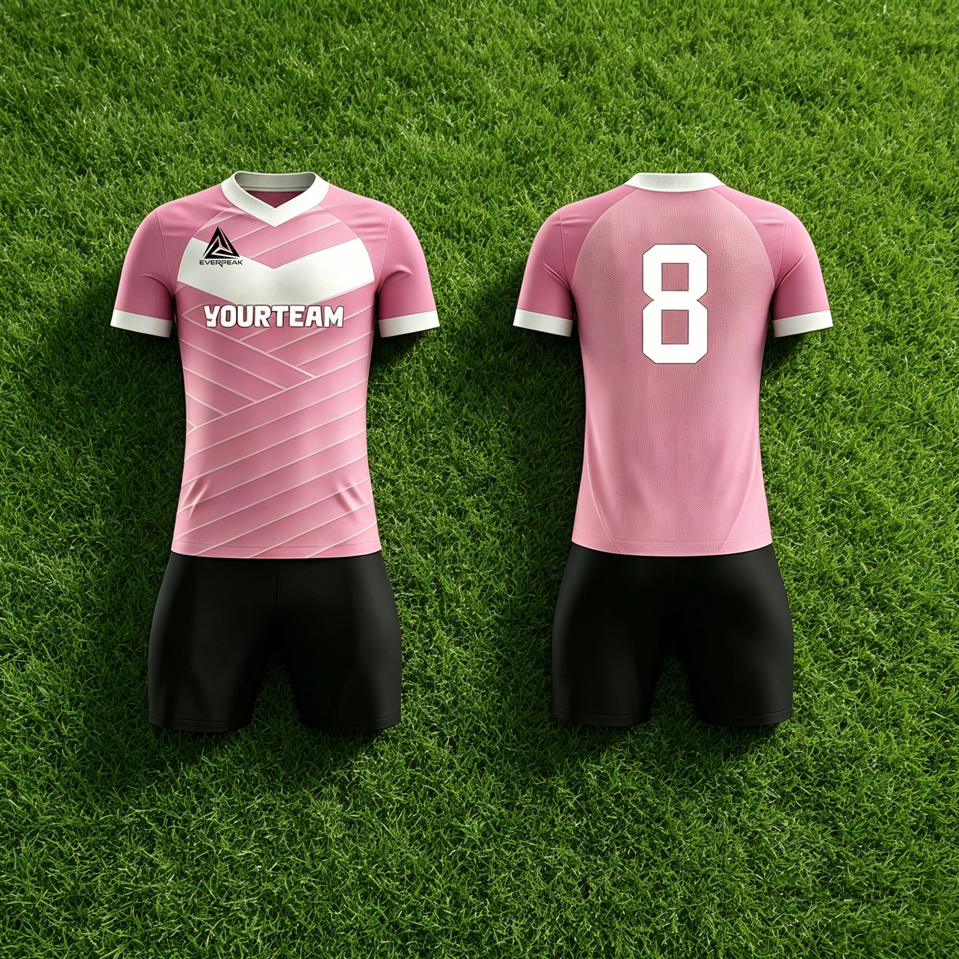 Custom Soccer Jersey Set Men Pink White Chevron Football Uniform with Shorts Personalized Name Number Breathable Quick Dry Kit - view 3